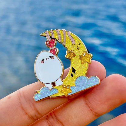 eggdog crescent moon pin